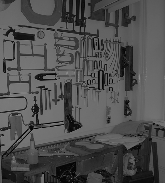 Traditional tools and clamps in Andreas’s workshop